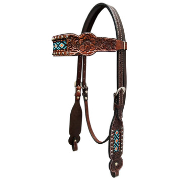 Bar H Equine American Leather Horse Saddle Tack One Ear Headstall | Breast Collar Browband Wither Strap Set BER229